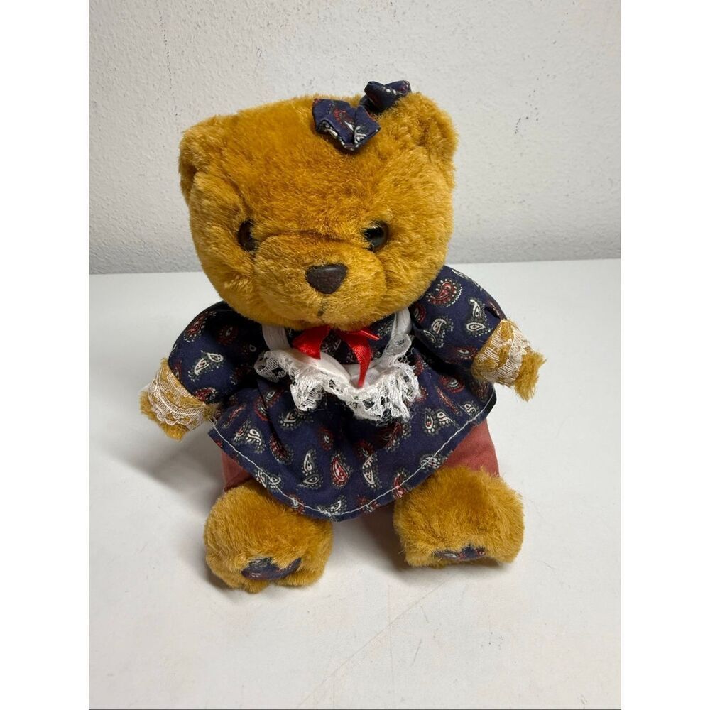 Vtg Braun Original Teddy Bear Mohair Wool Growler Germany Girl Bavarian Dress